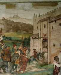 Powrót Bartolomea Colleoniego i króla Christiana do Malpagi po polowaniu (fresk)