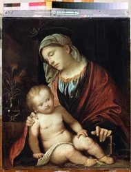 Obraz "Madonna z Dzieciątkiem" Gerolamo Romanino (1485/6-1566) ok. 1520 r. Ermitaż, Sankt Petersburg