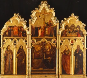 Nastawa ołtarzowa w trzech częściach: środek: Koronacja Marii Panny