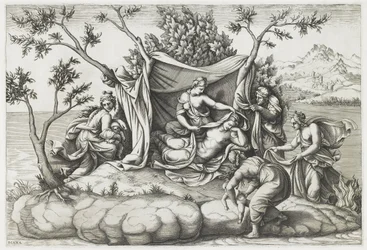 Latona Narodziny Apolla i Diany, sztych. Diana Mantovana (ur. 1535), po 1575 (rycina)