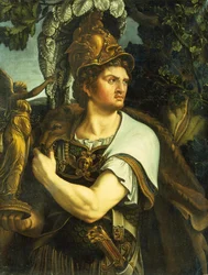 Portret Aleksandra Wielkiego trzymającego pozłacany posąg zwycięstwa (olej na płótnie)