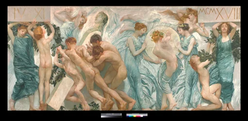Dyptyk: święto (la sagra) - Obraz Giulio Aristide Sartorio (1860-1932) 1906 Wymiary 180,5 x 398,5 cm Kolekcja prywatna (Dyptyk, obraz Giulio Aristide Sartorio Kolekcja prywatna)