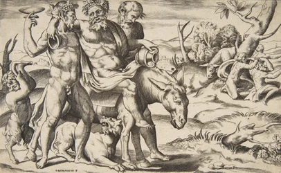 Pijany Silenus na ośle wspieranym przez satyrów, 1531-76.