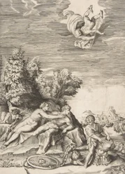 Calypso próbuje zatrzymać Ulissesa jako dziecko przygotowuje swoją zbroję po prawej, a Merkury fa..., 1531-76.