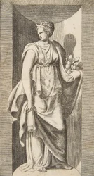 Diana trzymająca w lewej ręce owoc stojąca w niszy, ok. godz. 1531-76.