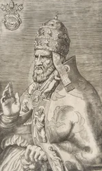 Portret papieża Marcellusa II, prawa ręka uniesiona w lewo, ca. 1555.