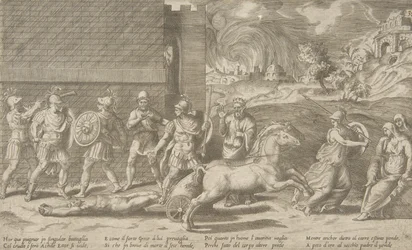 Walka Hektora i Achillesa oraz Achilles ciągnący ciało Hektora wokół ..., 1531-76