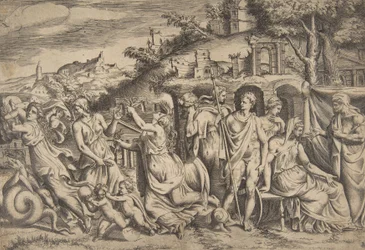 Opowieść o Jazonie i Medei po lewej unosi syna, w środku jest…, 1531-76.