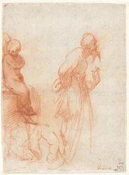 a) Studium postaci i ręki (recto); b) Studium byka (verso), ok. 1530 (czerwona kreda na papierze)