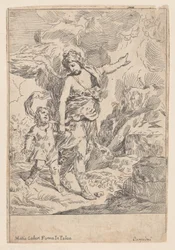 Anioł Stróż idący za rękę z małym dzieckiem, 1640-60.