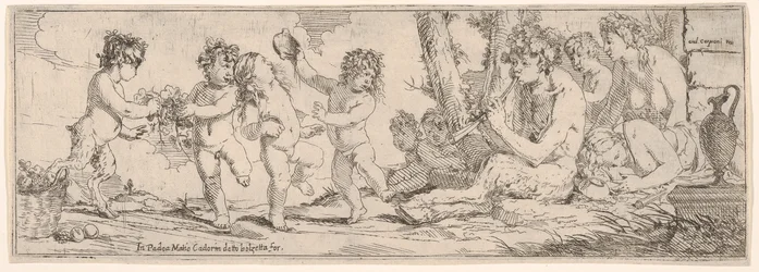 Bachanał z satyrem grającym na lutni i otoczony czterema postaciami, zwróconymi w stronę p..., 1640-60.