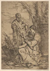 Święta Rodzina z czytaniem Matki Boskiej, Dziewica siedzi z profilu z księgą po lewej..., 1640-60.