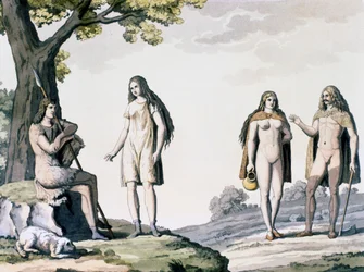 Kostiumy starożytnych Niemców, rycina z Kostiumy starożytne i współczesne autorstwa Giulio Ferrario (1767-1847)