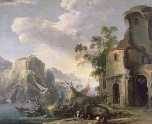 Kupidyn budzi Psyche, która po otwarciu słoika zawierającego piękno Prozerpiny zapadła w sen, luneta z Sala di Amore e Psiche, 1528 olej na detalu stiukowym z 78427