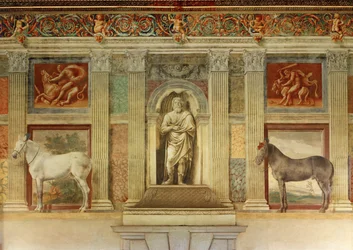 Sala grande dei cavalli, z freskami przedstawiającymi ulubione konie Gonzagi ... (fresk)