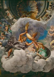 Zeus ciskający piorunem w atakujących gigantów (fresk)