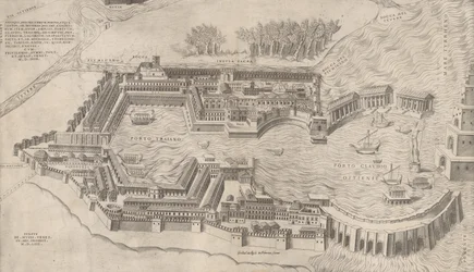 Lustro rzymskiej świetności: widok z lotu ptaka na port w Rzymie, 1554., 1554.
