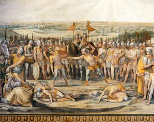 Walka między Horatii i Curiatii, Giuseppe Cesari (1568-1640), fresk, Hall of Horatii and Curiatii, Conservatories Palace, Rzym, Królestwo Rzymskie, Włochy