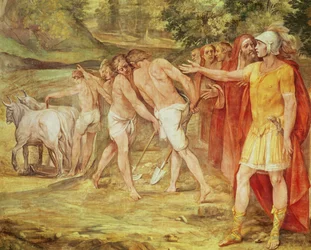 Romulus wyznaczający granice Rzymu, z Sala dei Horatii i Curatii (fresk)