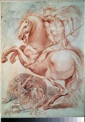 „Święty Jerzy zabijający smoka” (Święty Jerzy i smok) Rysunek sangwinika Giuseppe Cesari (1568-1640) XVII-wieczne Muzeum Puszkina, Moskwa