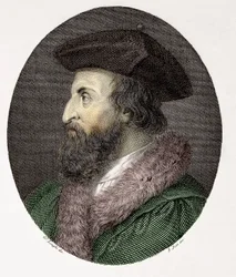 Portret włoskiego lekarza, poety i humanisty Girolamo Fracastoro (Hieronymus Fracastorius lub Jerome Fracastor) (1478/83-1553) Rycina Kolekcja prywatna