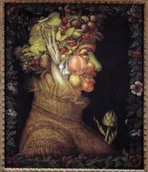 Lato. Alegoria o porach roku. Obraz Giuseppe Arcimboldo (1527-1593). Musée du Louvre