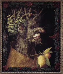 Zima. Alegoria o porach roku. Obraz Giuseppe Arcimboldo (1527-1593). Musée du Louvre