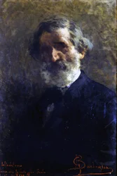 Portret Giuseppe Verdiego (1813-1901), włoskiego kompozytora autorstwa Barbaglii. Konserwatorium G. Verdiego. Mediolan
