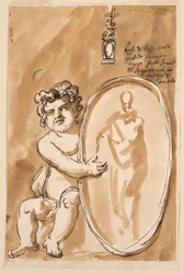 Siedzące Putto z medalionem