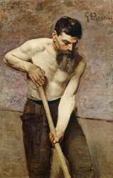 Koparka do rowów, Giuseppe Bertini (1825-1898), olej na płótnie
