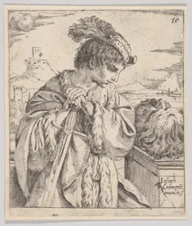 Dawid patrzący na głowę Goliata, 1620-30.