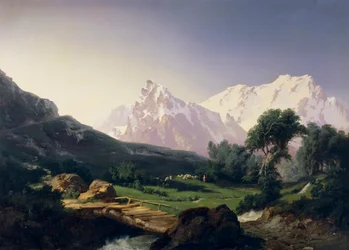 Alpejskie szczyty, dolina Gressoney, autorstwa Giuseppe Camino (1818-1890)