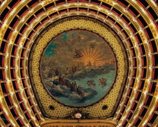 Sufit namalowany przez Giuseppe Cammarano (1766-1850), Teatro San Carlo (Królewski Teatr św. Karola), Neapol, Kampania, Włochy