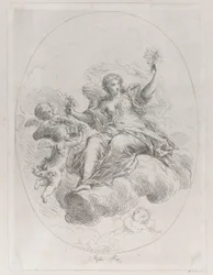 Alegoryczna postać na chmurze z puttami, wg Stefano Pozzi, ca. 1745-1802.