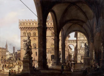 Florencja, Piazza della Signoria (plac Signoria), autorstwa Giuseppe Cannella (1788-1847)