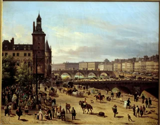 Widok na Spacer Kwiatów, Wieżę Zegarową, Pont au Change i Pont-Neuf w Paryżu Obraz Giuseppe Canella l