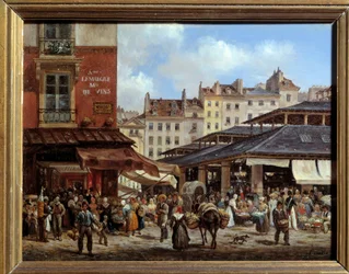 Widok Halles w Paryżu Obraz na tekturze Giuseppe Canella (1788-1847) 1828. Wymiary 0,14 x 0,19 m Paryż, Musee Carnavalet