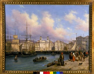 Widok na port w Trieście, obraz G. Canelia