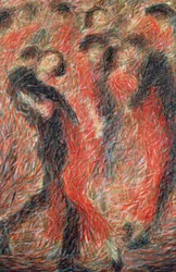 Tango, tańcząca kobieta ubrana na czerwono, fantazja tańczącej pary