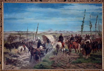 Włoski obóz wojskowy w bitwie pod Magentą w 1859 r. (olej na płótnie)