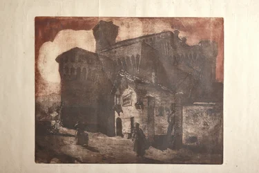 Zamek Vignola (akwaforta i akwatinta na papierze, talerz)