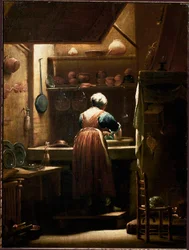 Obraz dziewczyny w kuchni autorstwa Giuseppe Marii Crespi powiedział lo Spagnolo (hiszpański) (1665-1747) 1722 ok. Słońce. 57x43 cm Florencja, Galleria degli Uffizi (Uffizi)