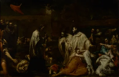 Błogosławiony Bernard Tolomei wstawiający się za ustaniem zarazy w Sienie, ok. 1735 (olej na miedzi)