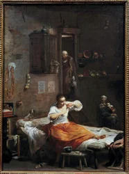 La woman à la puce Obraz Giuseppe Crespi (1665-1747) XVIII w. Słońce. 0,54 x 0,40 m²