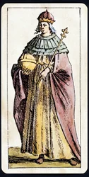 Papesse Jeanne przedstawiona na rękopisie gry Tarota przez C.M.Mitelli