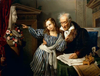Stary człowiek wskazujący Herm Marii Luigii swojej wnuczce, Giuseppe Molteni, ok. 1830, olej na płótnie