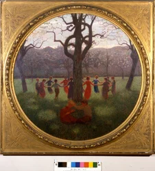 Girotondo, czyli wiosenna idylla: korowód, czyli idylla wiosny. Obraz Giuseppego Pellizzy da Volpedo (1868-1907)