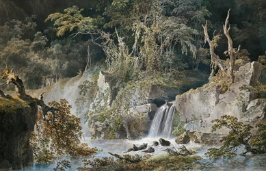 Krajobraz z wodospadem, autorstwa Giuseppe Pietro Bagetti (1764-1831).