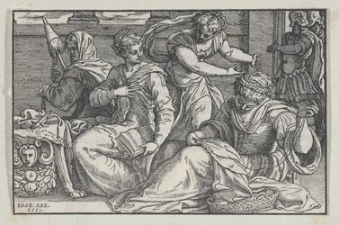 Lukrecja uczy córki robótek ręcznych, 1557.