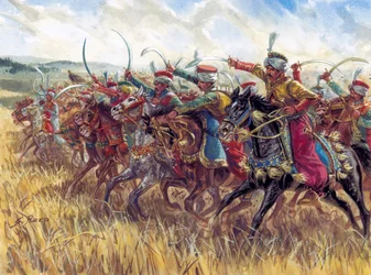 Pierwsze imperium: Szarża mameluków Napoleona I - Pierwsze imperium: szarża kawalerii mameluckiej Napoleona I - Ilustracja Giuseppe Rava